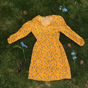 Yellow Floral Long Sleeve Summer Dress